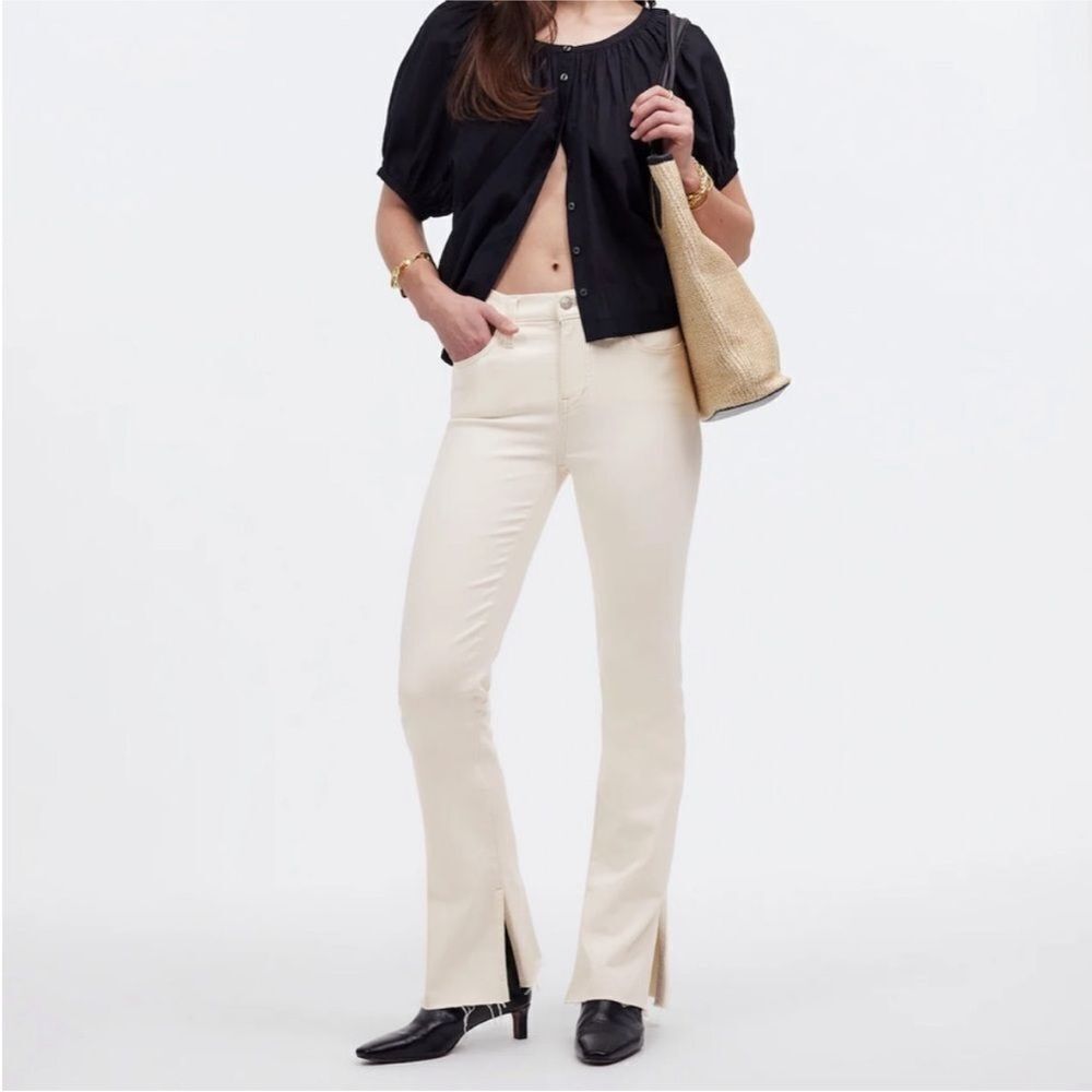 Madewell Petite Kickout Full Length Jeans Vintage Canvas Ivory Raw Hem Size 30P